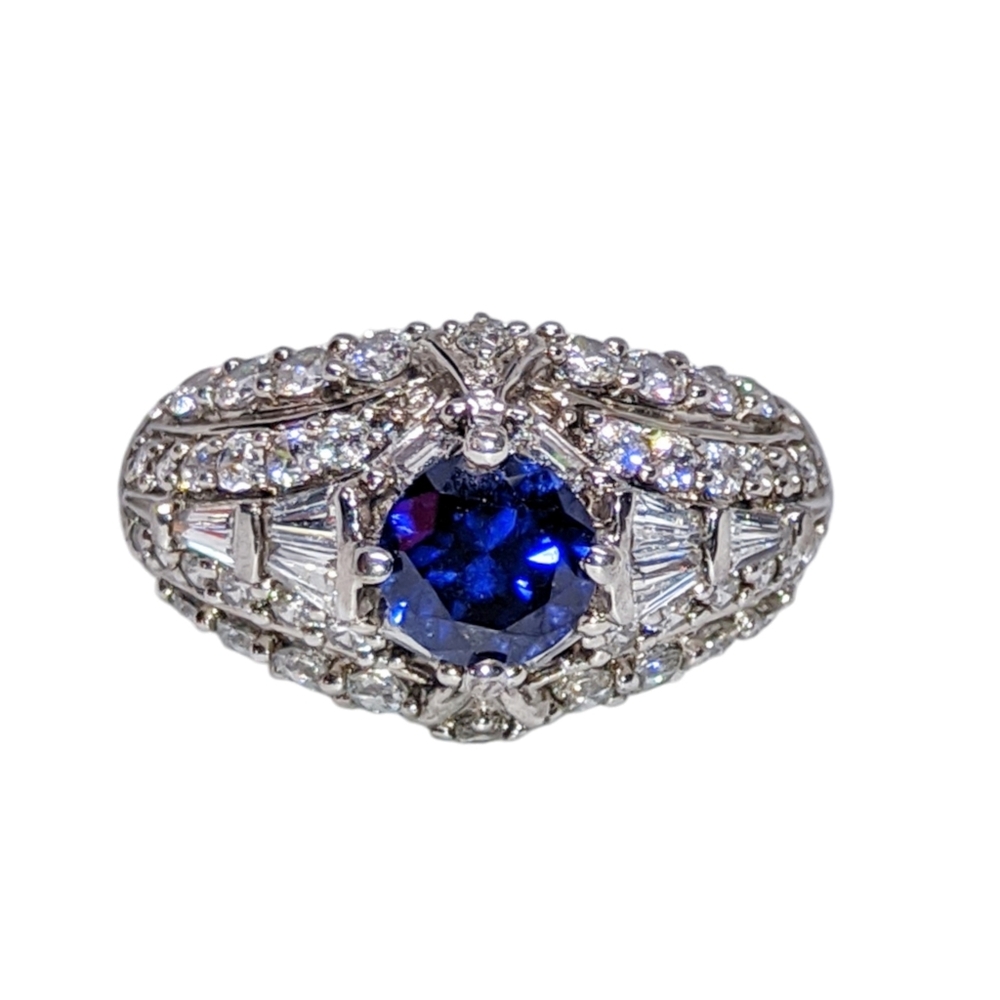 Sterling Silver Designer Ring with Blue Stone